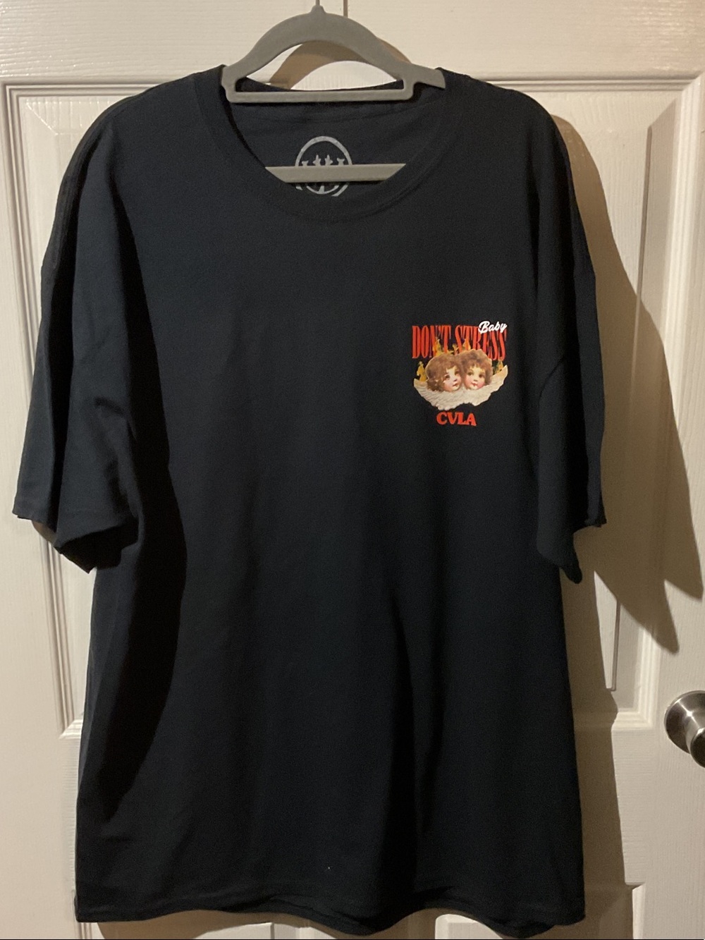 CVLA Black Short Sleeve Baby Don’t Stress Tee with Backhit